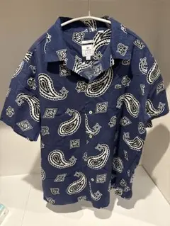 【激レア】LACOSTE L!VE ペイズリー柄 半袖シャツ US M ネイビー