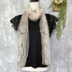 ストール スカーフ チュールストール 花柄刺繍 春夏向き ピンク 冷房対策