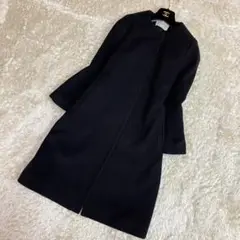 【UNITED ARROWS】ロングコート ノーカラー Aライン ブラック