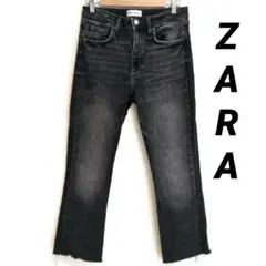 ZARA　ブラック　ストレッチ　フリンジカットオフ デニム　ジーンズ　大きめ M