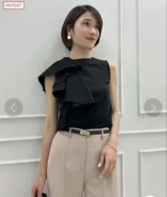 アニュアンス　アシメフリルカットトップス(KHAKI BROWN）