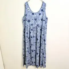 JENNIFER MOORE ノースリーブ花柄レトロロングワンピース 水色 M