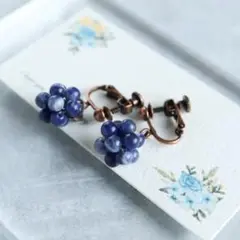 ブルーベリー◇天然石ソーダライトのイヤリング◇藍色◇フルーツ◇匿名配送