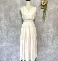 【GRL】ノースリーブワンピース ロング ティアードワンピース フレア M
