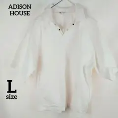 ADISON HOUSE【L】カラーポロシャツ ポケット 薄いピンク ゆるだぼ