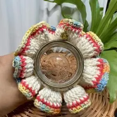カラフル花形シュシュ 金色チャーム付きW-1