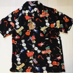 タグ付き新品　未使用　L ギター柄　ハワイアンシャツ　アロハシャツ　ブラック