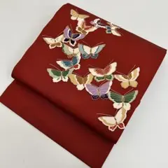 名古屋帯 塩瀬 美しい蝶 金駒刺繍 九寸 正絹 AO-5706