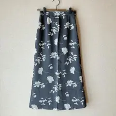 PORT CROS 花柄ロングフレアスカート　グレー　S 大人フェミニン　デート