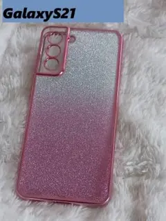 GalaxyS21 ピンクメッキ風　キラキラシート付　Galaxyケース