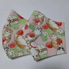 女性サイズ苺猫②ハンドメイドマスク