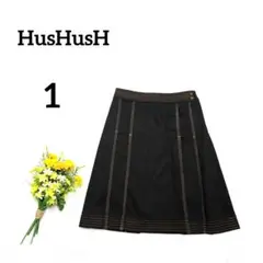 【ハッシュアッシュ】ステッチスカート　1　ブラック×ブラウン　厚手　Aライン