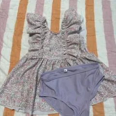 ベビー水着セット 花柄 フリル付き　90cm