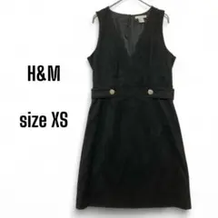 【H&M】ノースリーブワンピース/ひざ丈/ベロア生地/Vネック/光沢/ブラック