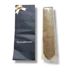 【高級感】エルメネジルドゼニア　ネクタイ　チェック　シルク　ゴールド系　新品