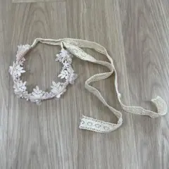 ◆カチューシャ　 フラワーレース　ピンク