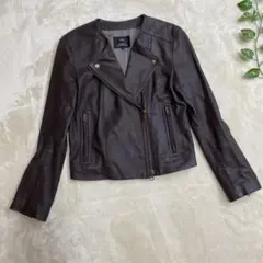 23区 ノーカラー ライダース レザージャケット ゴートレザー ブラウン 34