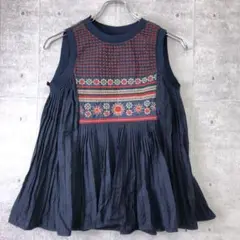 レトロ トラッド カントリー古着 チロリアン刺繍 刺繍 プリーツ ワンピース