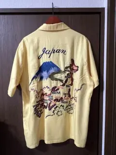 東洋エンタープライズ　半袖シャツ 富士山・日本地図・龍　刺繍　黄色　イエロー　M