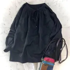 美品♪アンタイトル シアー素材 袖コンブラウス ブラック