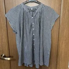 未使用品　無印　ギンガムチェックフレンチスリーブブラウス