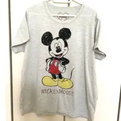 ミッキーマウス 半袖Tシャツ グレー　ディズニー　ラインストーン　ビッグT
