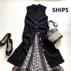 シップス　ロングジレ　ノースリーブワンピース　黒　コットン　ストレッチ