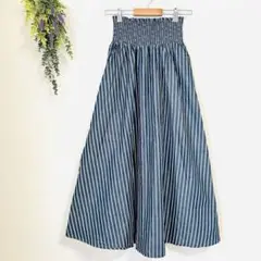 ✨良品✨GU ジーユー　【M】ハイウェスト フレアロングスカート　ストライプ