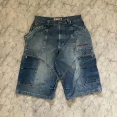 hobodnm バギーパンツ　ハーフデニムパンツ　マルチポケット　リメイク風