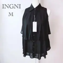 【タグ付未使用/INGNI】イング黒フリル切替シフォンノースリーブシャツ　M