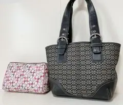 ☆激安☆送料無料☆COACHコーチシグネチャーハンドバッグ/ポーチ2点セット☆
