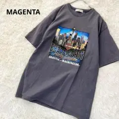マゼンタ Tシャツ グラフィック ビッグシルエット ハーレー 韓国 グレー