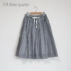 three quarter ギンガムチェック Aラインスカート　コットン　綿