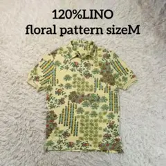 120%LINO floral pattern polo co/li 伊製 M