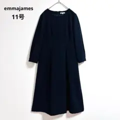 美品emmajames ネイビー　ワンピース　11号　長袖　冠婚葬祭　Aライン