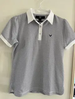Callaway X Series M ポロシャツ 白/紺ストライプ