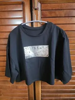 アソート箔プリント　ロゴプリント　ショート丈Tシャツ　フリーサイズ