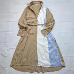 美品 ラブレス 三陽商会 カラーブロック オーバー シャツドレス ワンピース
