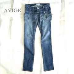 【AVIGE】デニムパンツ 細身ネイビー スキニーデニム 立体ポケット【M】美品