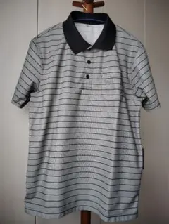 グレーと黒のストライプ ポロシャツ　しまむら