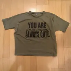 オリーブ色 メッセージプリント Tシャツ