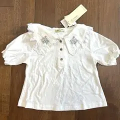 【新品未使用】刺繍襟付きブラウス　フリル　花刺繍100cm しまむら