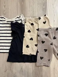ハート柄半ズボンとストライプTシャツセット