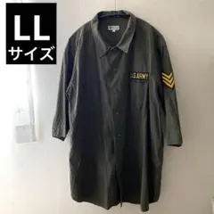 匿名配送　Natural Story　ミリタリー半袖シャツ　カーキ　メンズ　LL