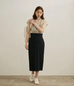 ROPE 【洗える】サテンリネン ポケット付きタイトスカート25SS
