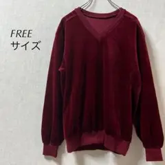 Ｖネックトップス（F）メンズ　濃赤　光沢ありa2068