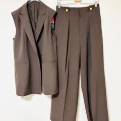 超美品【レミュー　アオキ】ウォッシャブル　ノーカラー　パンツ　モカブラウン　7 2025年最新】AOKI カラー：ブラウン系 パンツスーツ上下の人気