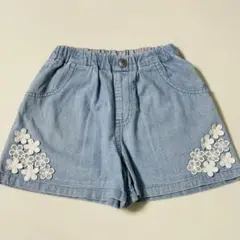 Pupil House デニムショートパンツ 130cm お花柄
