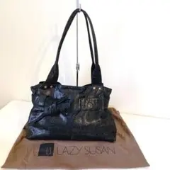 レトロデザイン レイジースーザン 光沢 ショルダーバッグ トートバッグ 黒