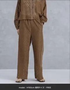 SALE‼️ブラウン ライン ワイドパンツ フリーサイズ